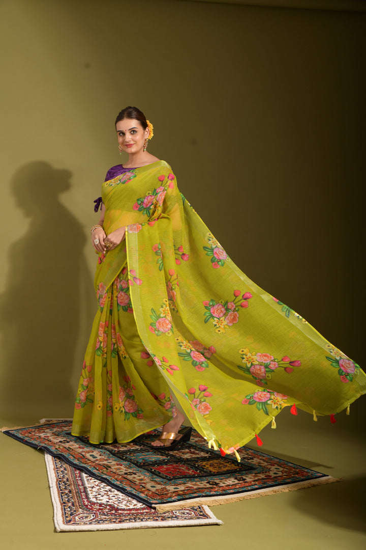 Linen Saree with Digital Print | Wedding & Festive Essential | Traditional Elegance