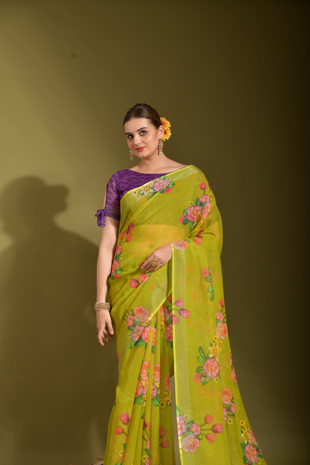 Linen Saree with Digital Print | Wedding & Festive Essential | Traditional Elegance