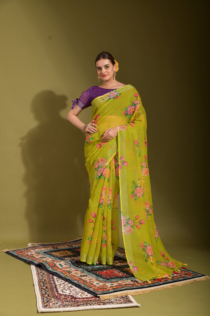 Linen Saree with Digital Print | Wedding & Festive Essential | Traditional Elegance