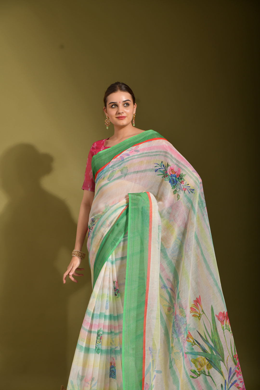 Linen Digital-Printed Saree | Elegant Wedding Wear | Festive Traditional Attire | Special Event Saree | Stylish Linen Fabric | Unique Design for Occasions | Comfortable & Chic