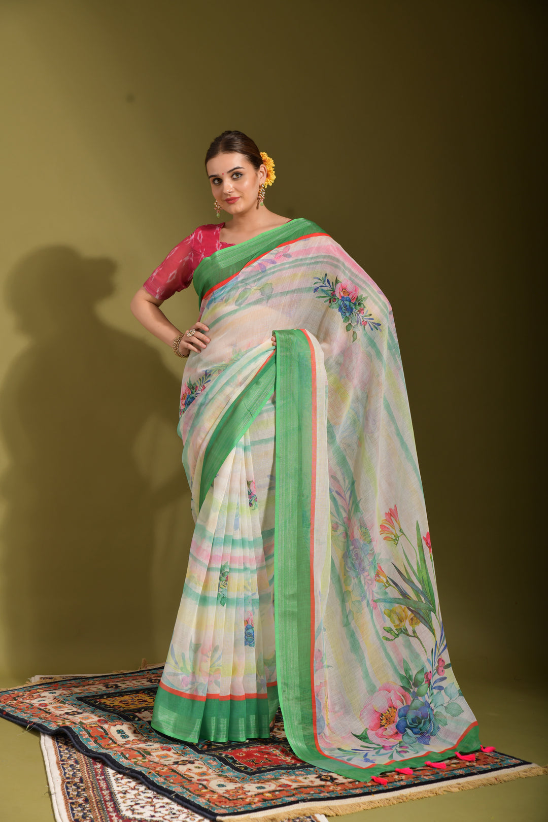 Linen Digital-Printed Saree | Elegant Wedding Wear | Festive Traditional Attire | Special Event Saree | Stylish Linen Fabric | Unique Design for Occasions | Comfortable & Chic