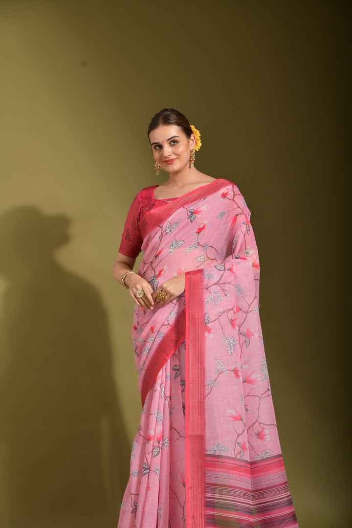 Linen Digital-Printed Saree | Wedding & Festive Traditional Wear | Special Event