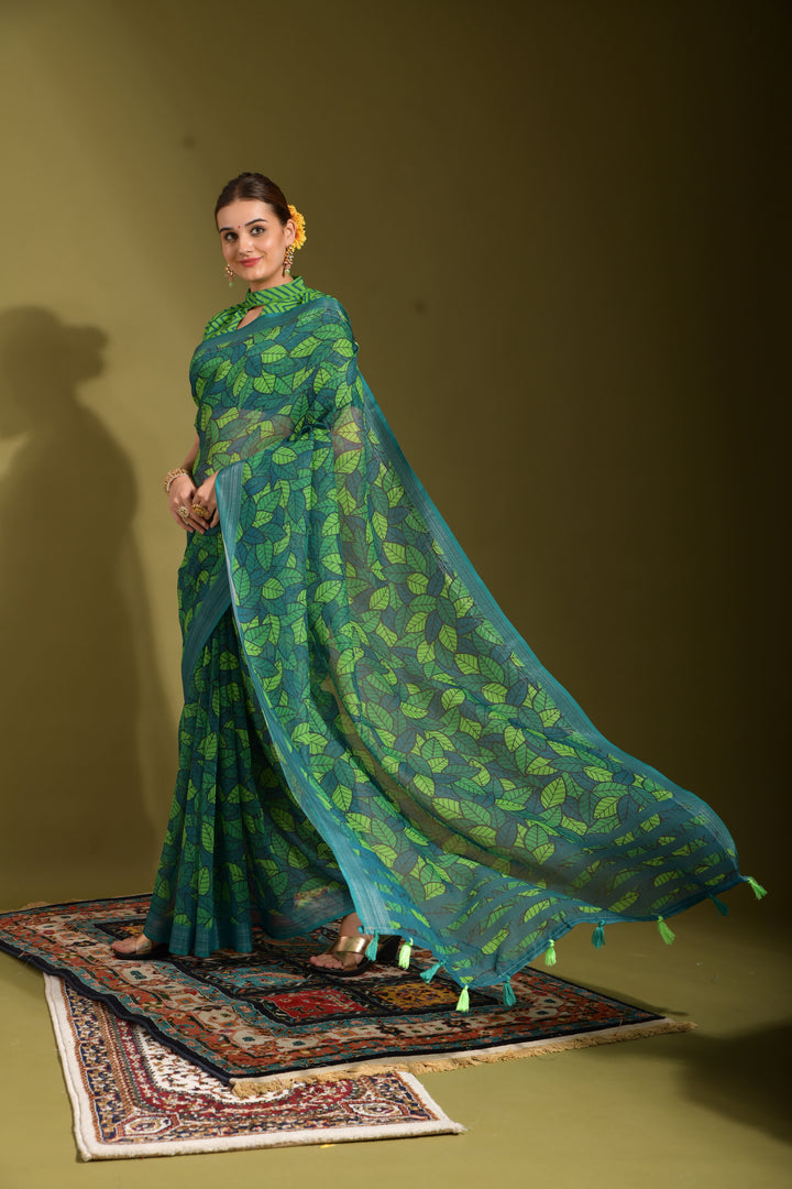 Elegant Linen Saree with Digital Print | Perfect for Weddings & Festive Events