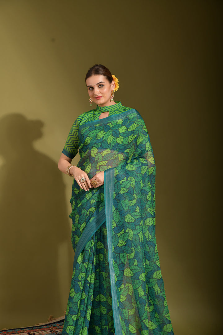 Elegant Linen Saree with Digital Print | Perfect for Weddings & Festive Events