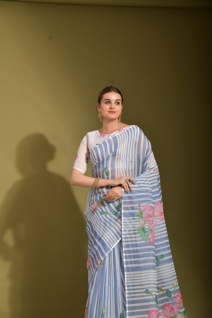 Linen Saree with Digital Print | Elegant Wedding & Festive Wear | Traditional Special-Event