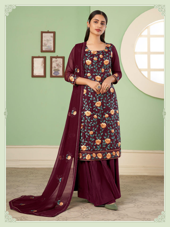 Designer Georgette Palazzo Suit | Multy Thread & Sequins Embroidery with Dupatta