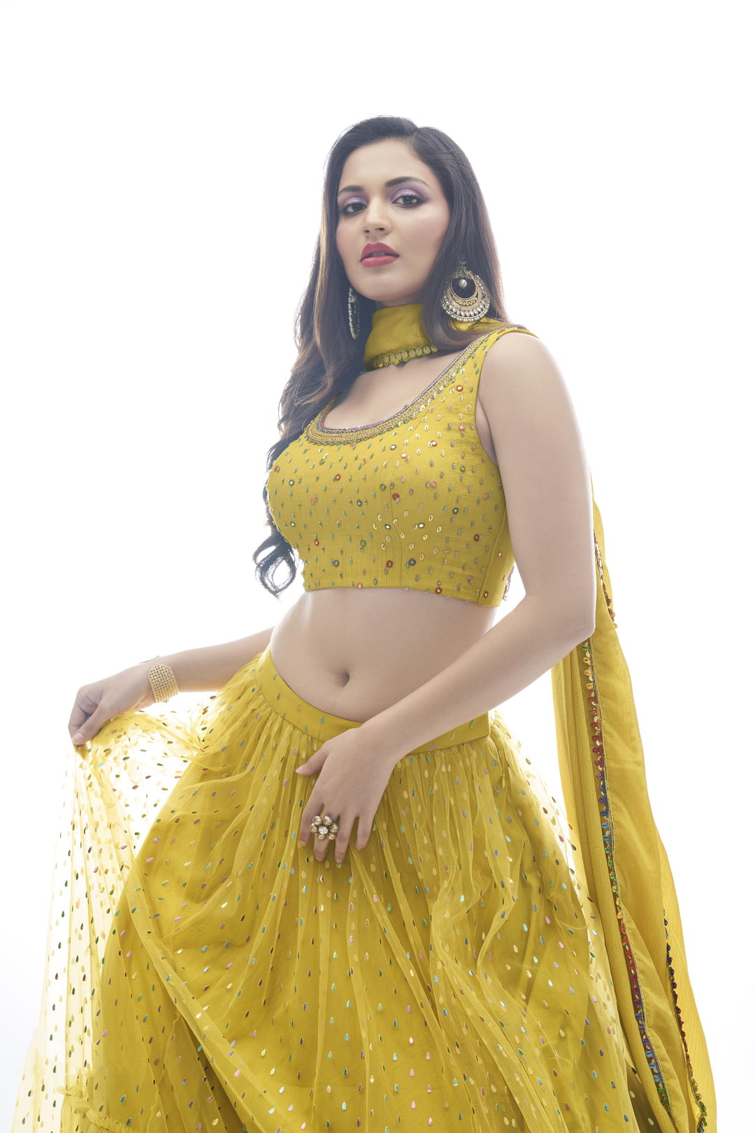 Designer Mustard Lehenga Choli with Art Silk & Chinon Dupatta | for weddings