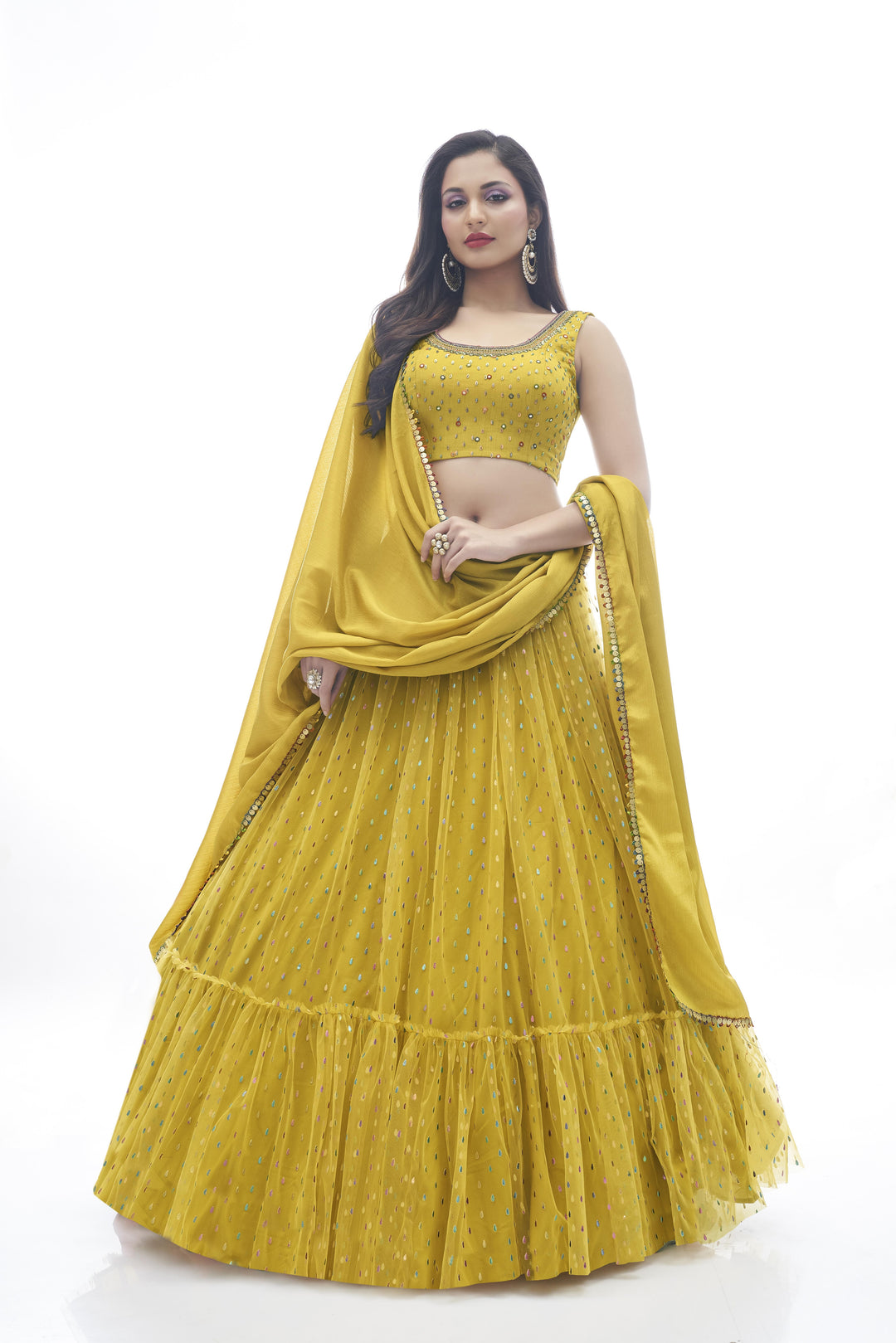 Designer Mustard Lehenga Choli with Art Silk & Chinon Dupatta | for weddings