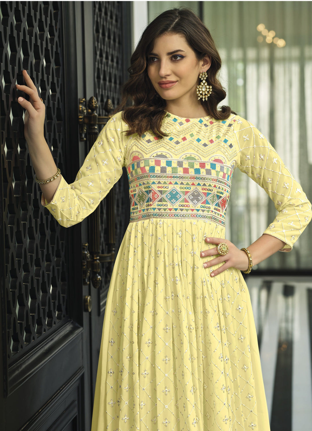 Designer Yellow Anarkali | Faux Georgette with Embroidered Dupatta and Santoon