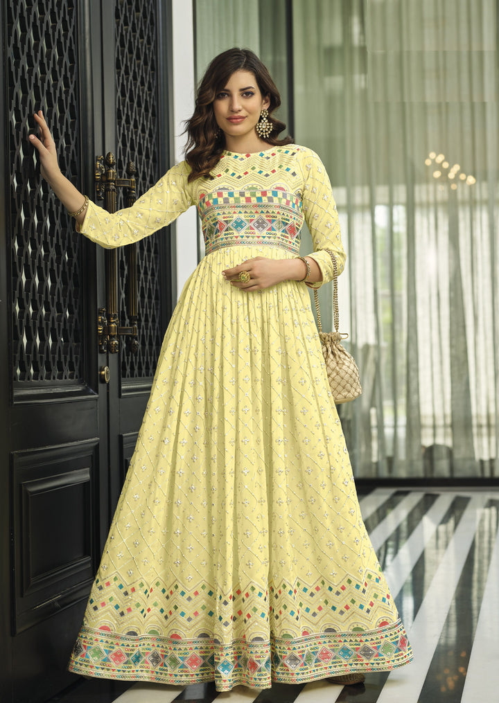 Designer Yellow Anarkali | Faux Georgette with Embroidered Dupatta and Santoon