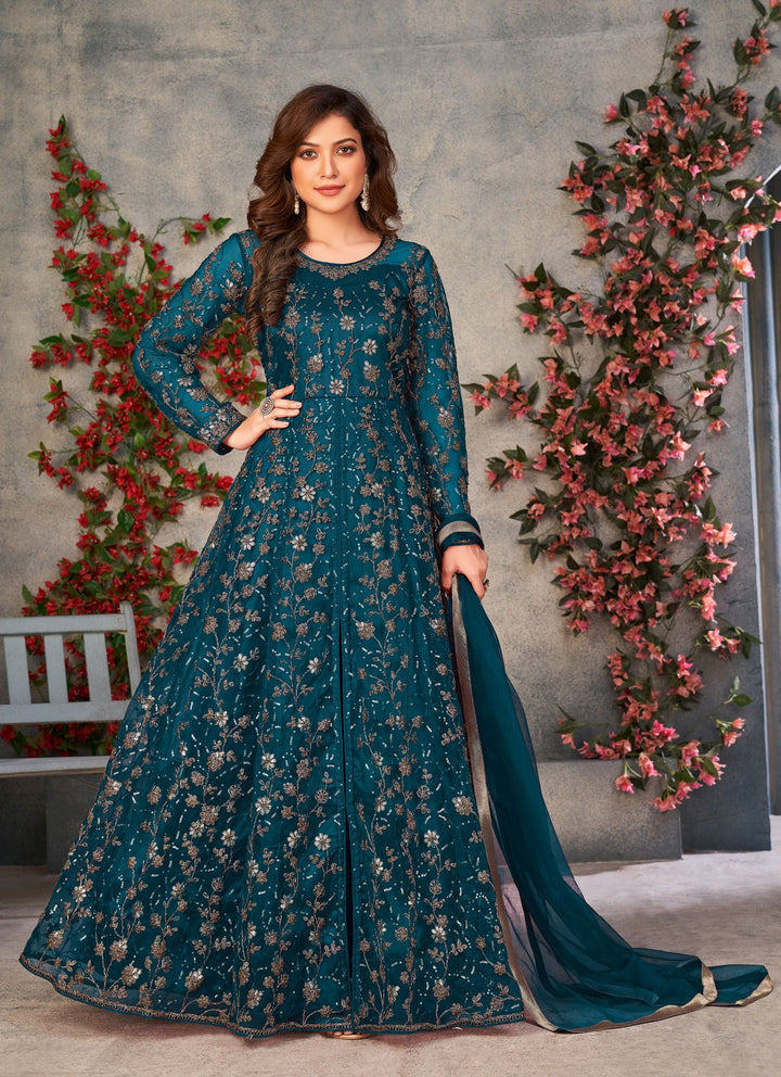 Elegant Soft Net Anarkali Suit | Sequins Embroidery with Japan Satin Bottom