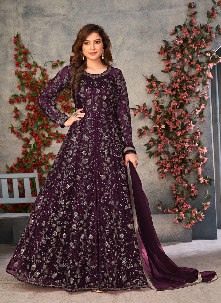 Elegant Soft Net Anarkali Suit | Sequins Embroidery with Japan Satin Bottom