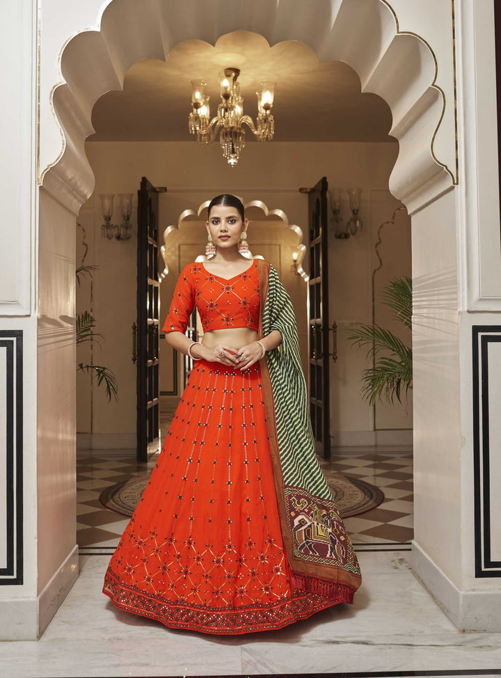 Stylish Orange Lehenga Set in Georgette & Cotton | Traditional Party Wear