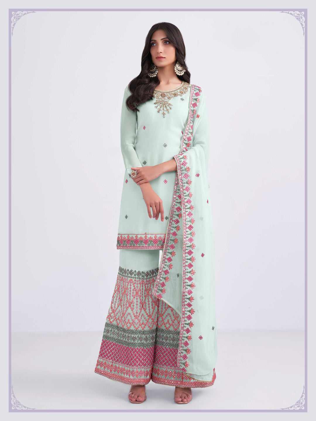 Designer Georgette Sharara Suit | Multi Thread, Sequence Embroidery & Khatli Work