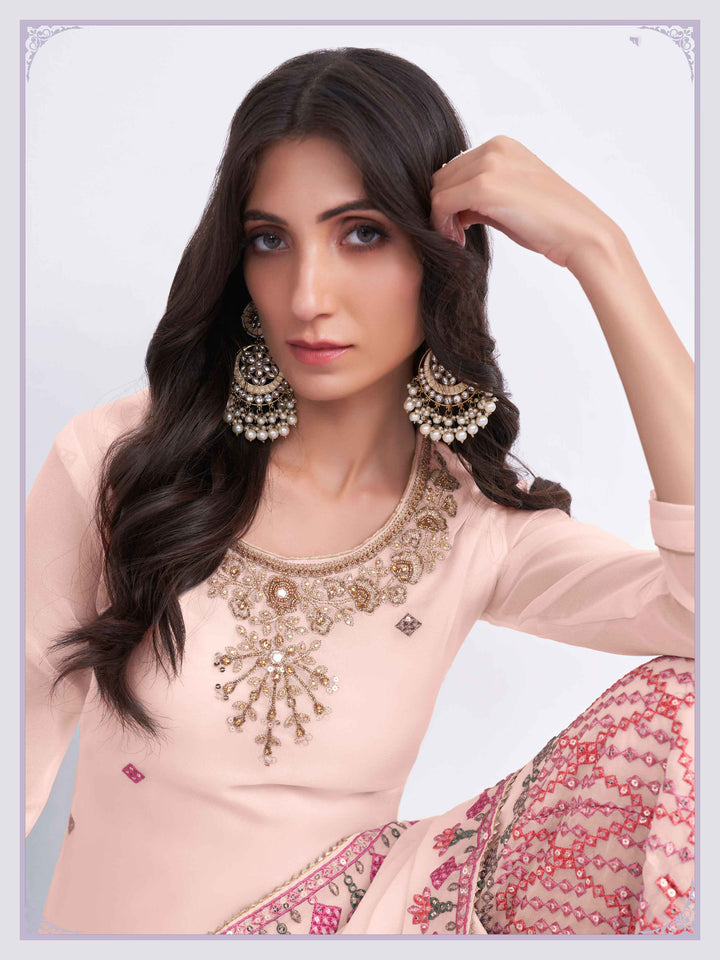 Designer Georgette Sharara Suit | Multi Thread, Sequence Embroidery & Khatli Work