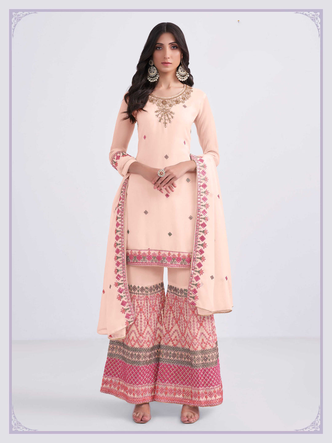 Designer Georgette Sharara Suit | Multi Thread, Sequence Embroidery & Khatli Work