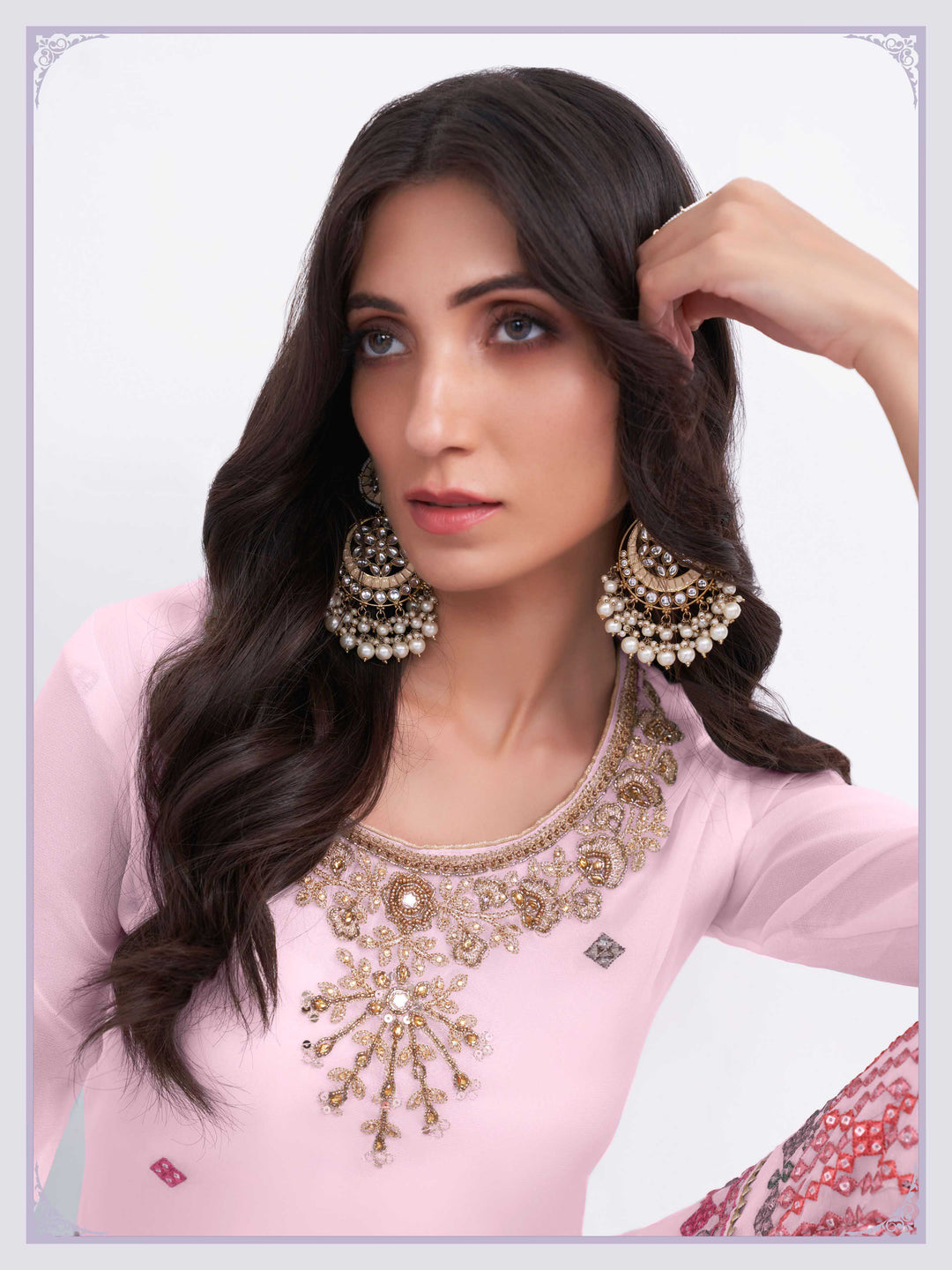 Designer Georgette Sharara Suit | Multi Thread, Sequence Embroidery & Khatli Work