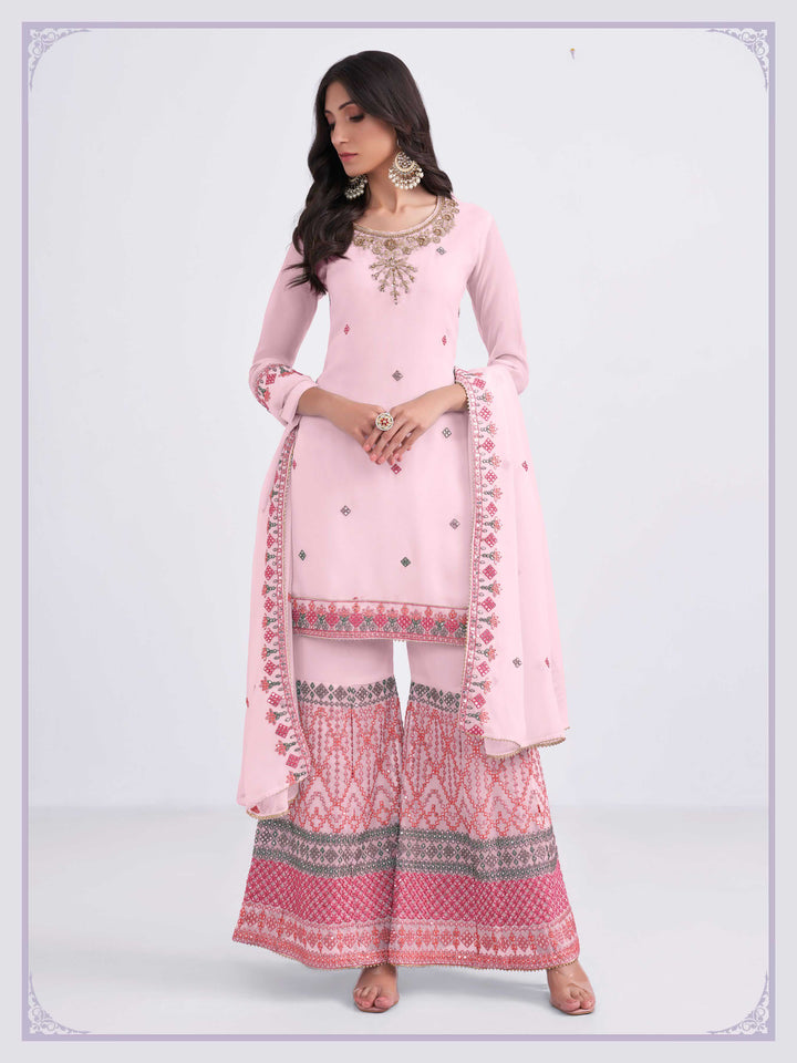 Designer Georgette Sharara Suit | Multi Thread, Sequence Embroidery & Khatli Work