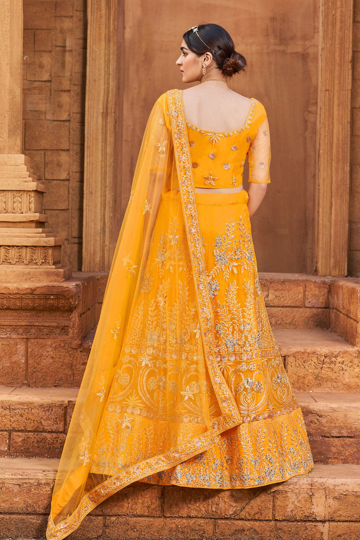 Mustard Designer Choli & Lehenga Set | Mirror Embroidery & Jari Work for weddings