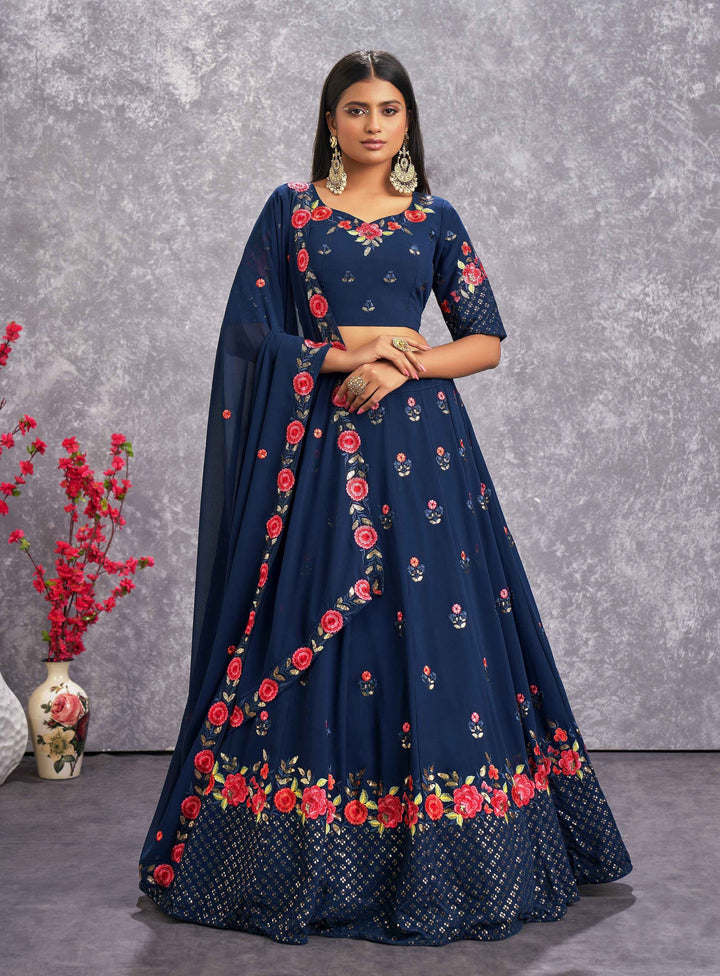 Georgette Lehenga with Thread & Sequin Embroidery | Perfect for Weddings & Events