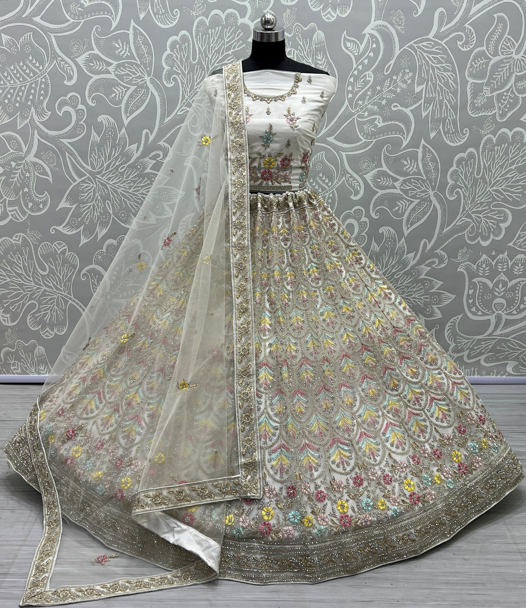 Net Multi-Thread Embroidered Lehenga | Wedding & Party Wear Fashion