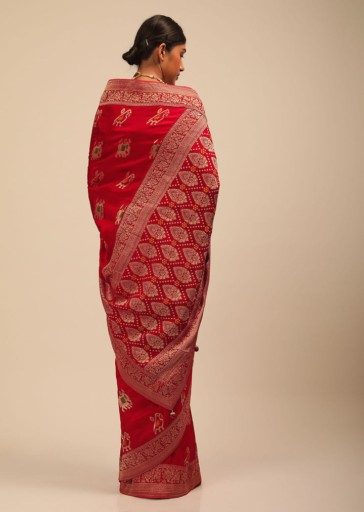 Luxurious Red Banarasi Silk Saree with Red Blouse | Crafted for Timeless Elegance