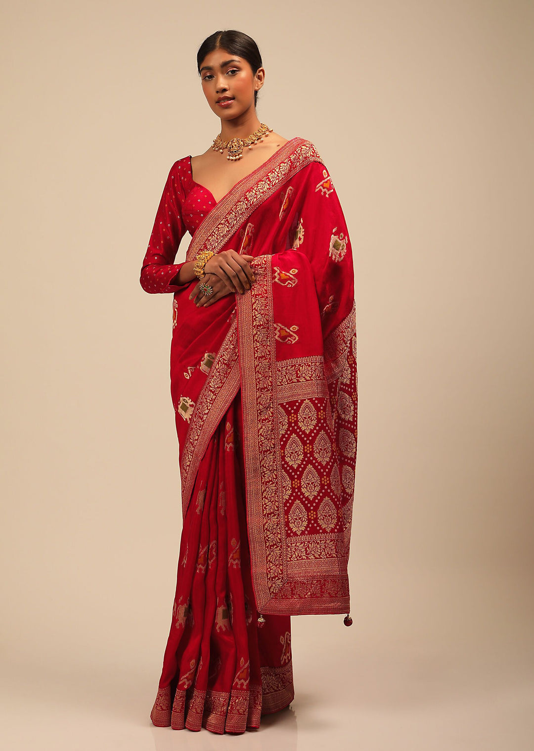 Luxurious Red Banarasi Silk Saree with Red Blouse | Crafted for Timeless Elegance