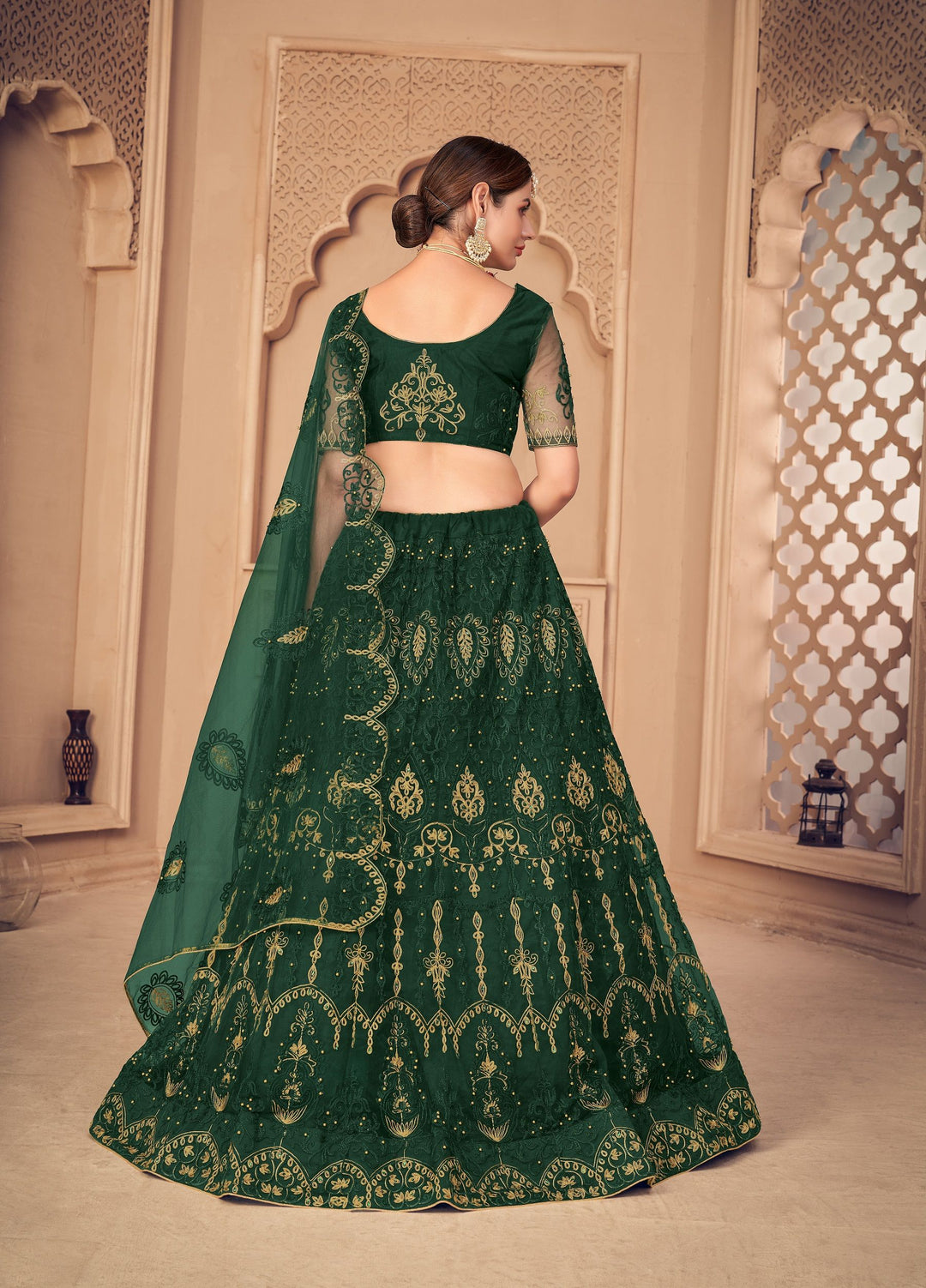 Designer Thread Embroidery Net Lehenga | Perfect for Weddings & Events