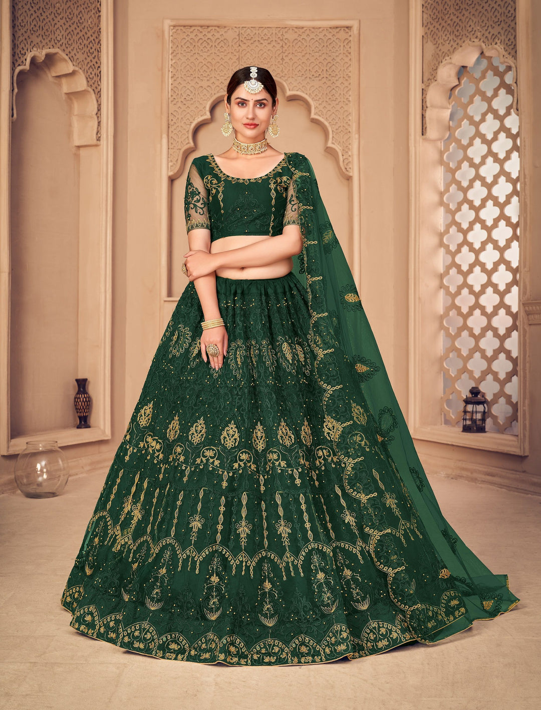 Designer Thread Embroidery Net Lehenga | Perfect for Weddings & Events