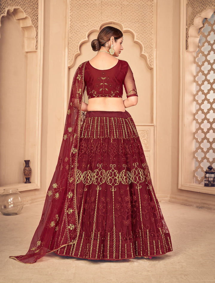 Designer Thread Embroidery Net Lehenga | Wedding & Special Event Ready