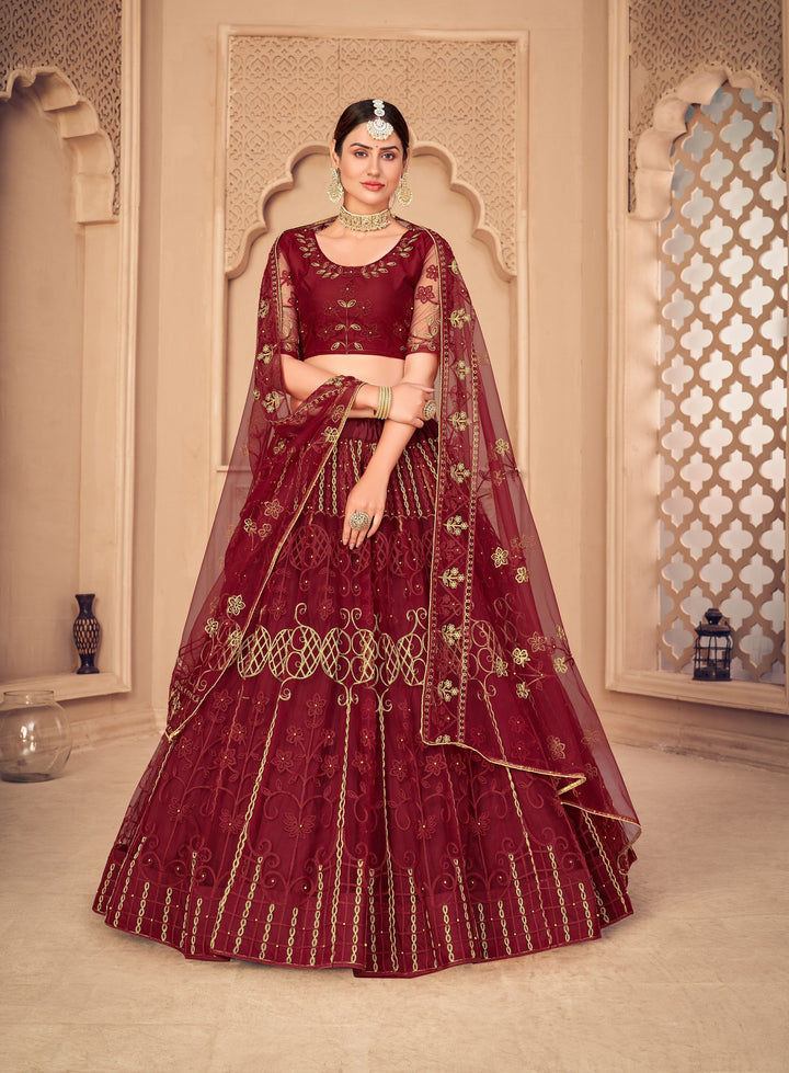 Designer Thread Embroidery Net Lehenga | Wedding & Special Event Ready