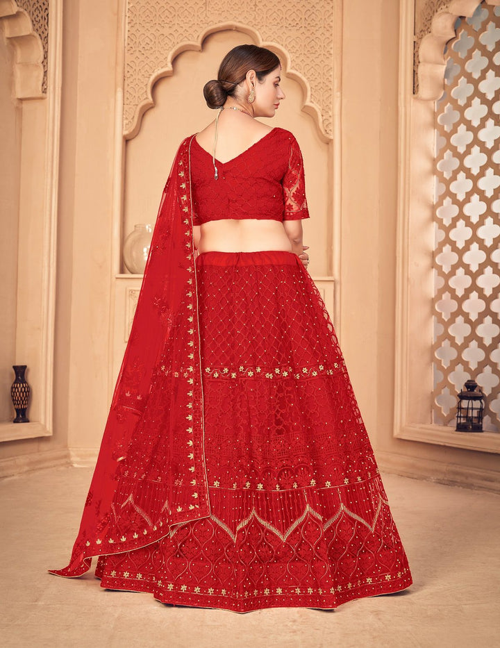 Designer Thread Embroidery Net Lehenga | Elegant Wedding & Party Wear