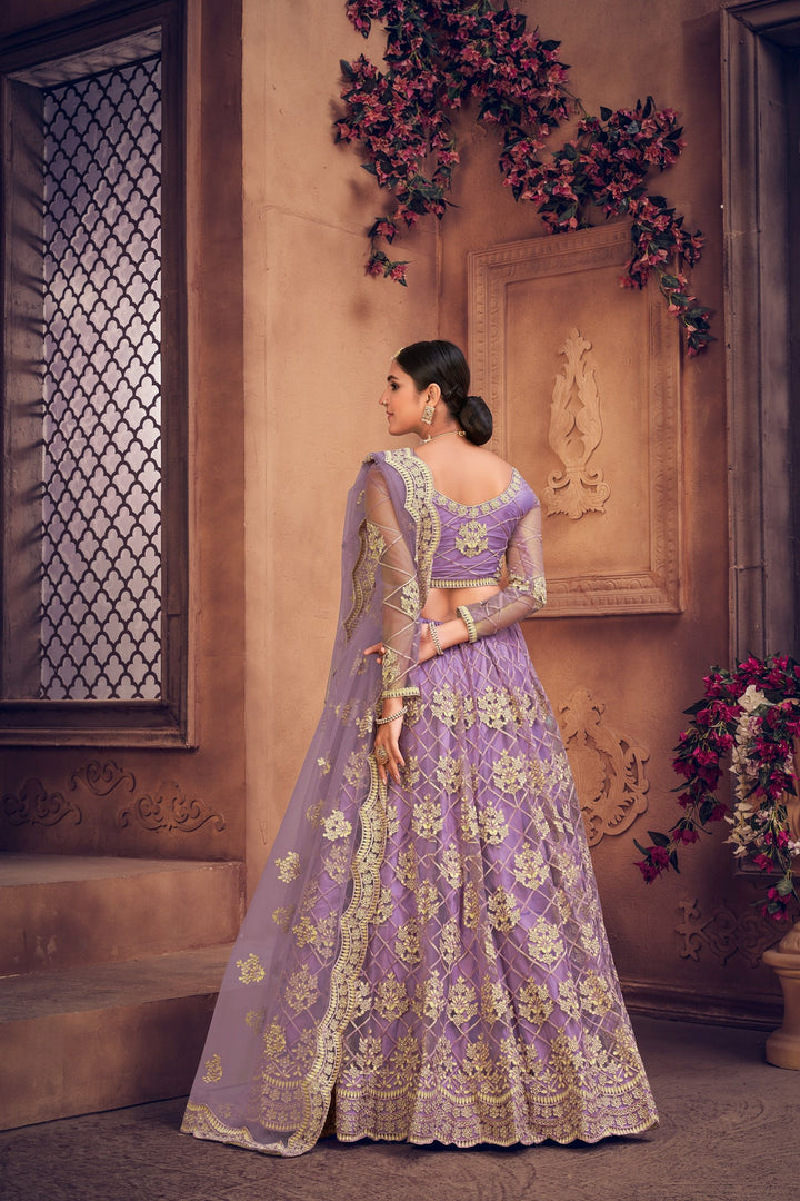 Designer Net Lehenga | Thread Embroidery Work for Weddings & Events