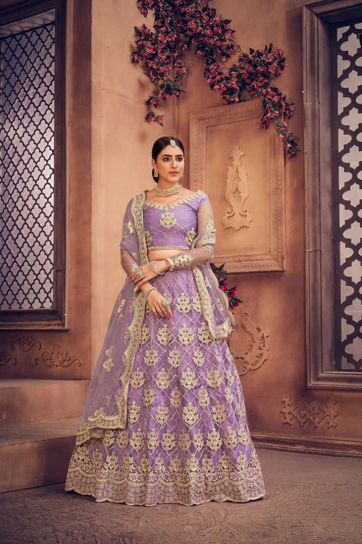 Designer Net Lehenga | Thread Embroidery Work for Weddings & Events