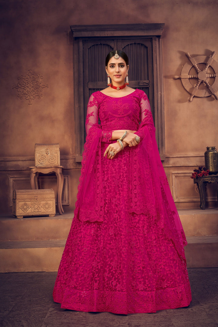 Designer Thread Embroidery Net Lehenga | Perfect for Weddings & Parties