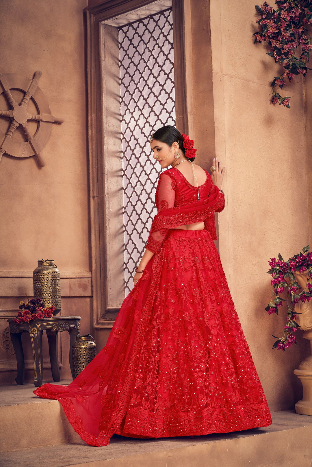 Designer Thread Embroidery Net Lehenga | Perfect for Weddings & Parties