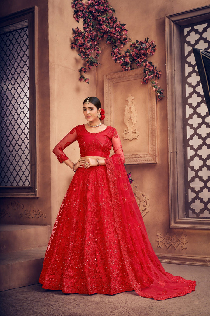 Designer Thread Embroidery Net Lehenga | Perfect for Weddings & Parties