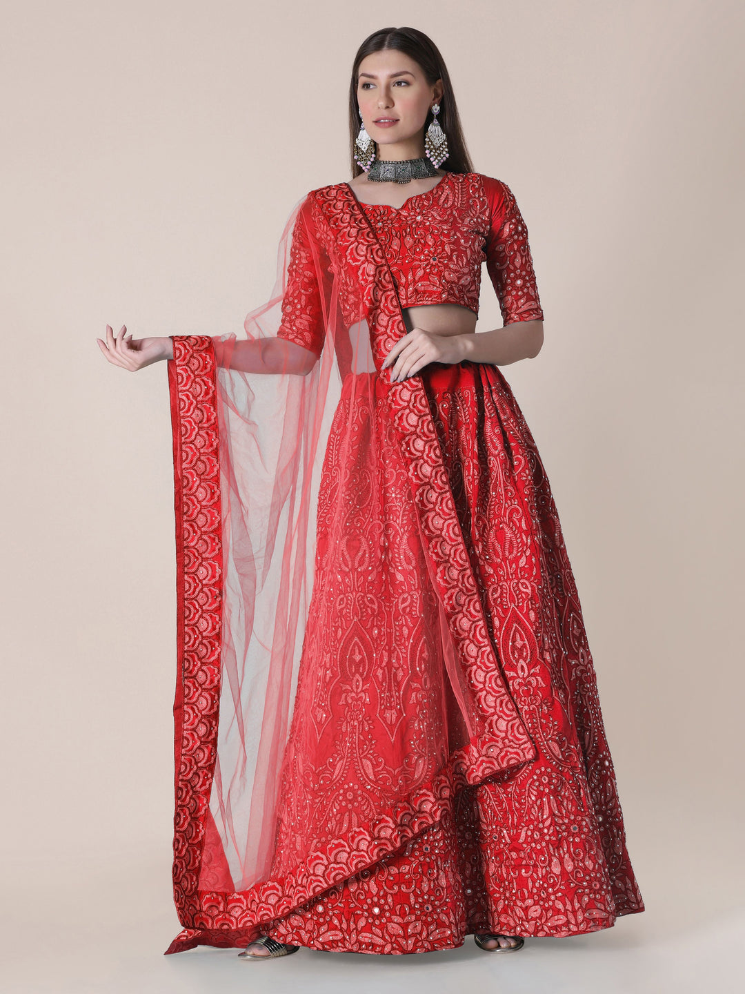 Designer Embroidered Tafetta Silk Lehenga | Wedding & Party Wear