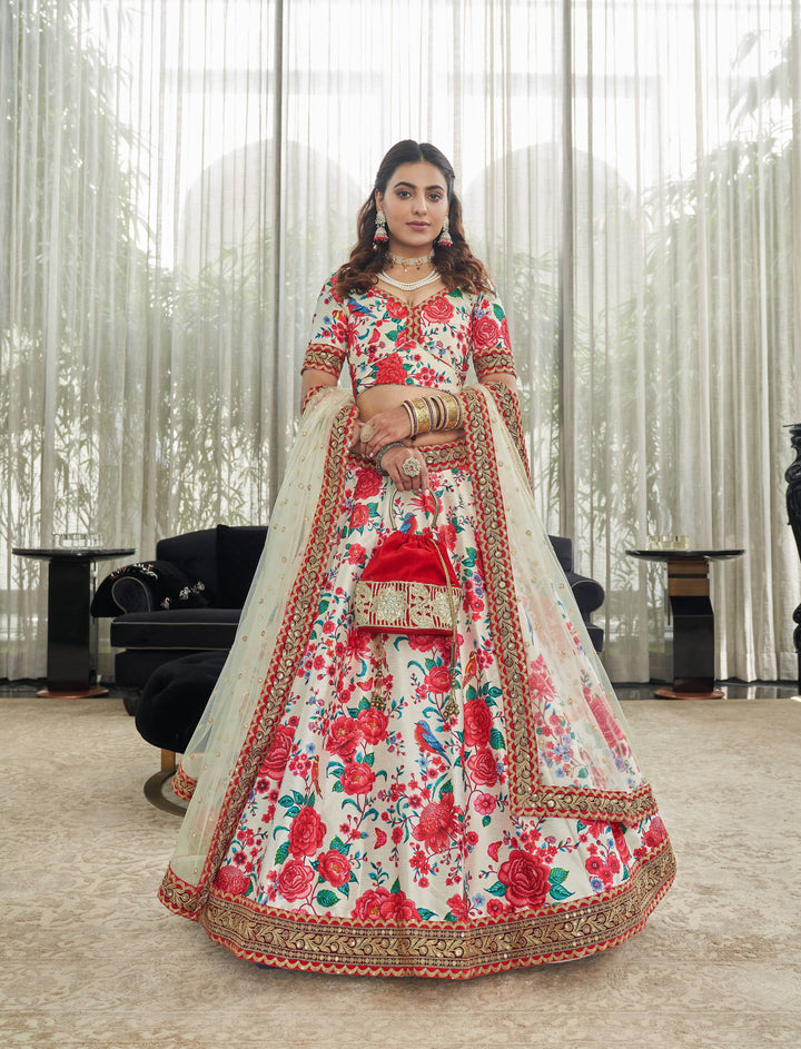 Art-Silk Digital Printed Lehenga | Dori, Sequins & Stone Work for Bridal