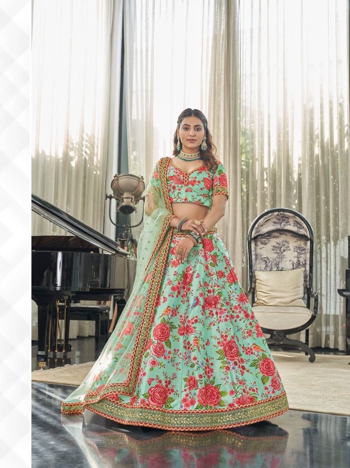 Art-Silk Digital Printed Lehenga | Dori, Sequins & Stone Work for Bridal