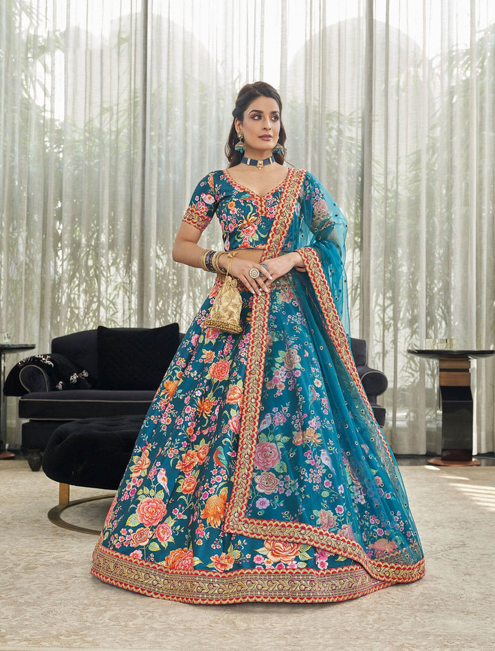 Art-Silk Digital Printed Lehenga | Dori, Sequins & Stone Work for Bridal