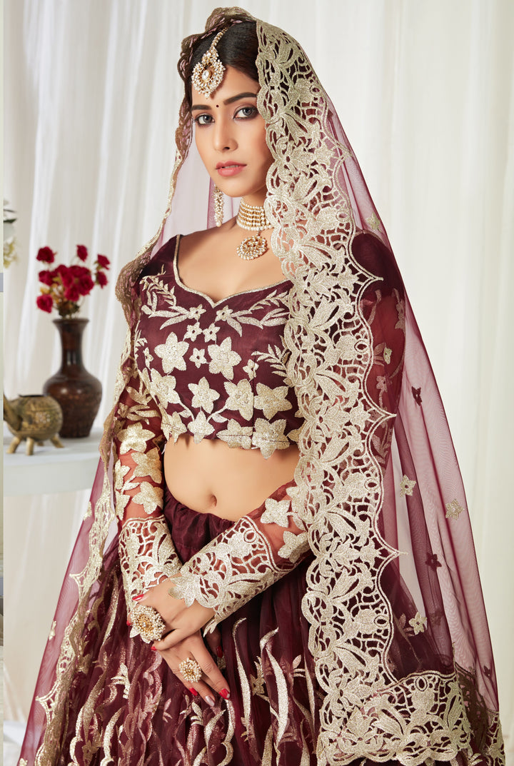 Designer Net Lehenga with Cut-Work & Embroidery | Perfect for Weddings