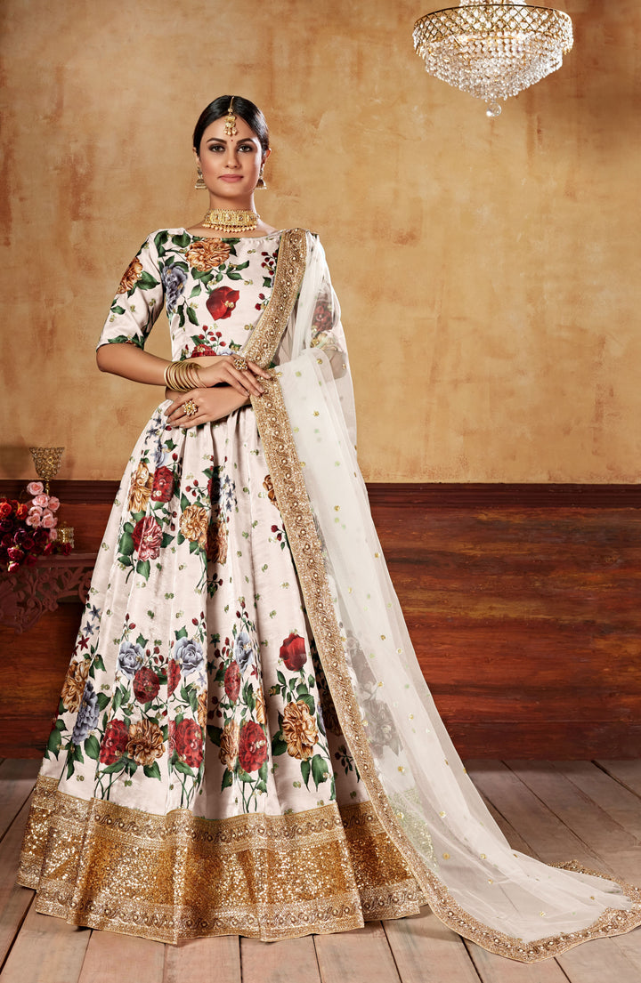 Art Silk Digital Printed Lehenga | Dori & Sequins Embroidery for Weddings