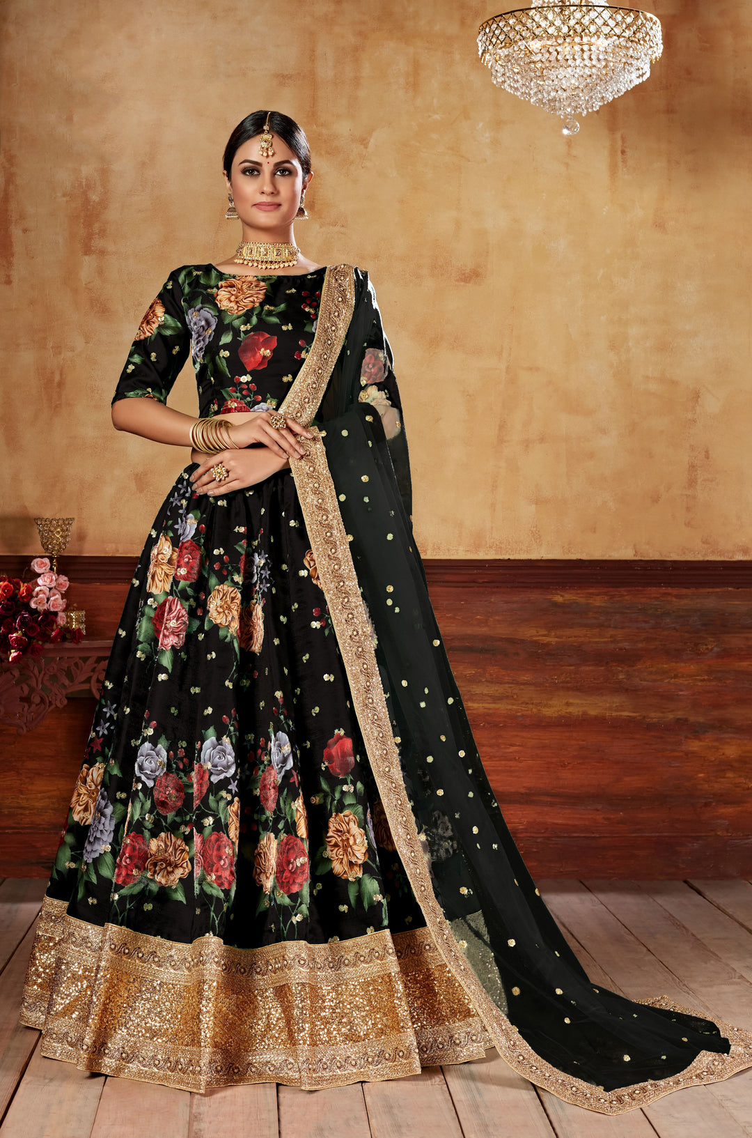 Art Silk Digital Printed Lehenga | Dori & Sequins Embroidery for Weddings