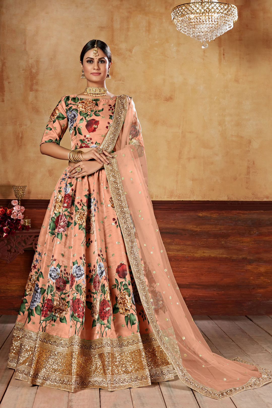 Art Silk Digital Printed Lehenga | Dori & Sequins Embroidery for Weddings