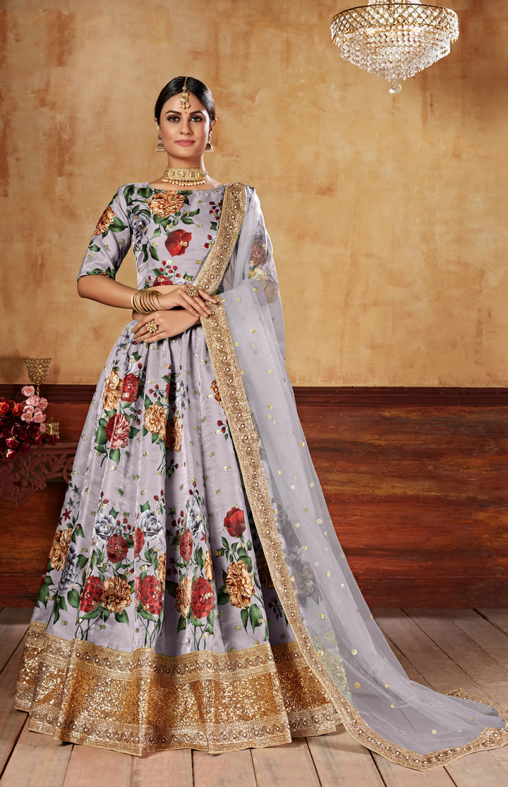 Art Silk Digital Printed Lehenga | Dori & Sequins Embroidery for Weddings