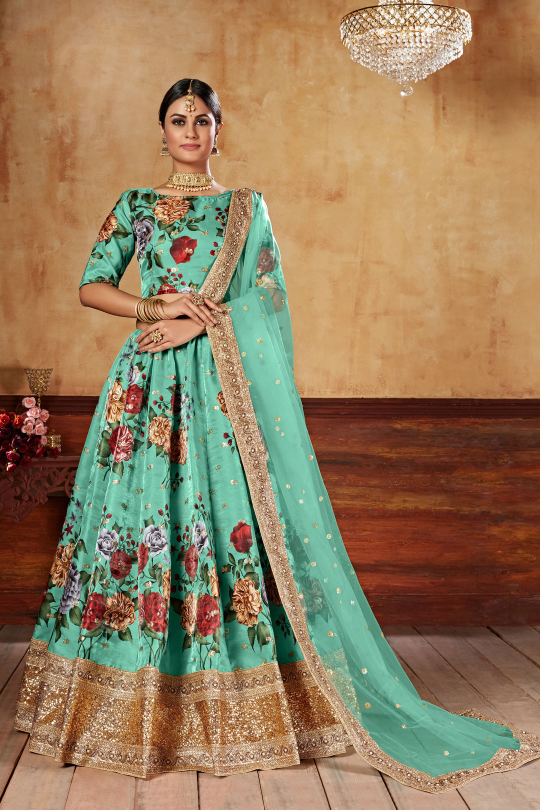 Art Silk Digital Printed Lehenga | Dori & Sequins Embroidery for Weddings