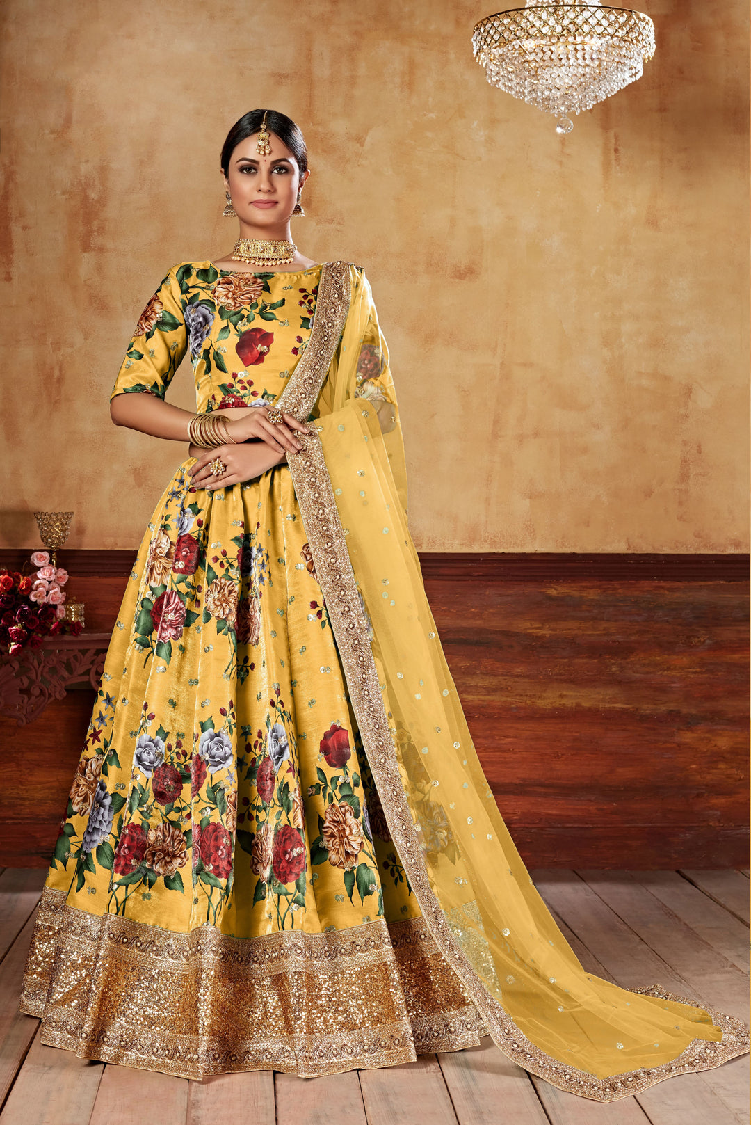 Art Silk Digital Printed Lehenga | Dori & Sequins Embroidery for Weddings