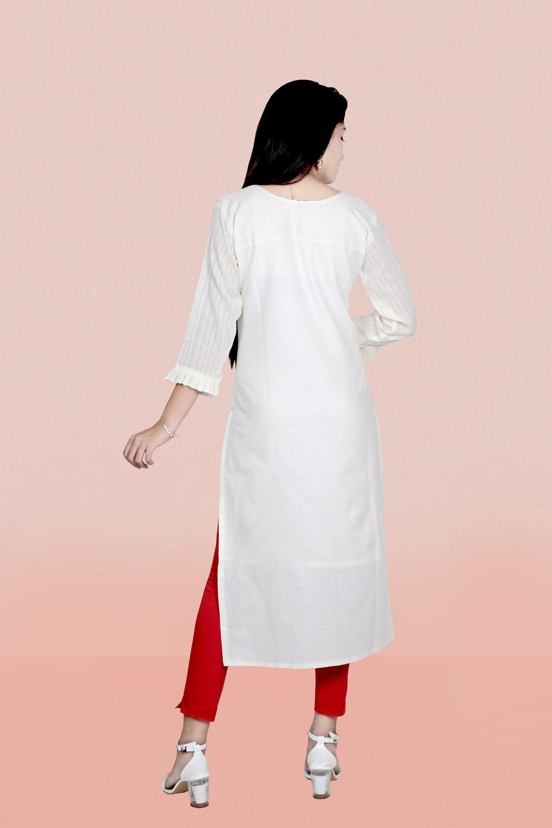 White Khadi Cotton Kurti for Women | Ethnic Designer Embroidery Work