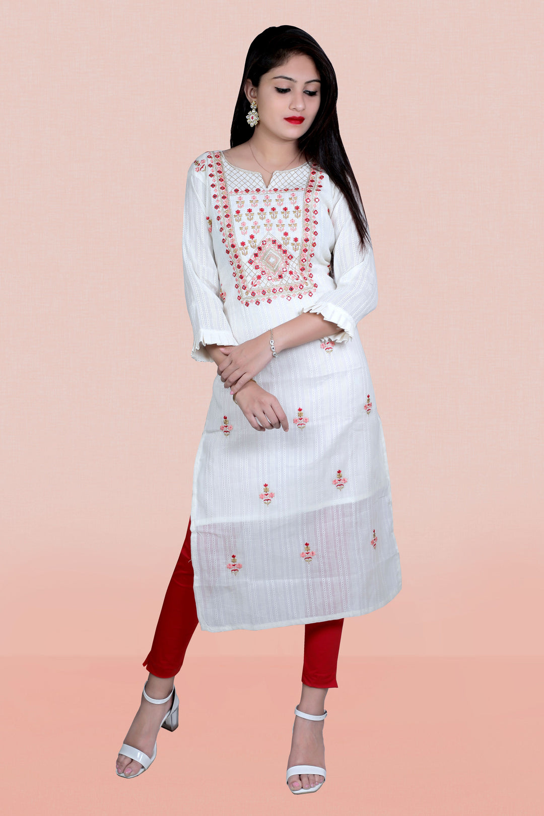 White Khadi Cotton Kurti for Women | Ethnic Designer Embroidery Work